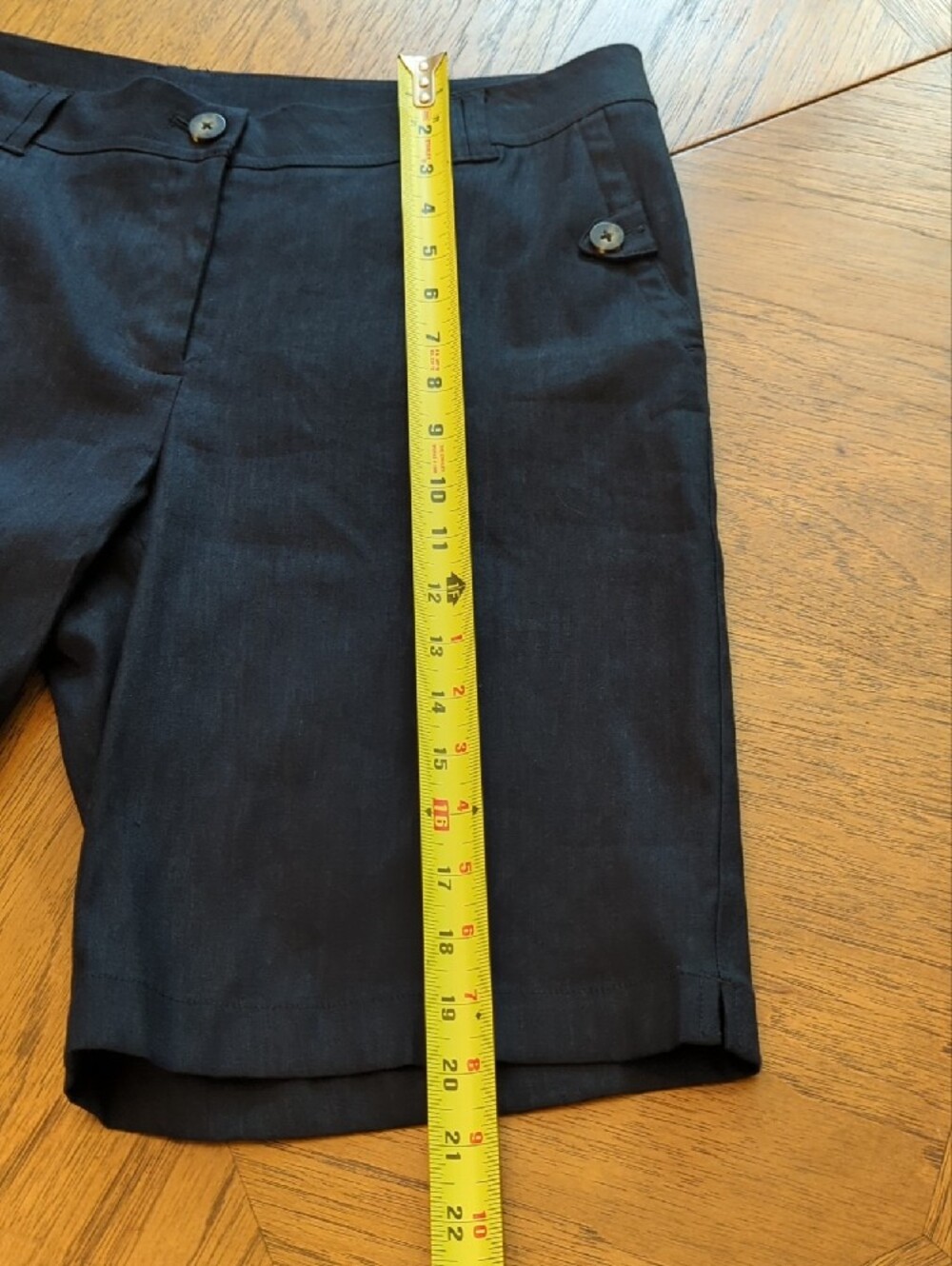 J. Jill Women's Dark Navy Blue Tailored Bermuda Linen Shorts with Button Details - Picture 7 of 8